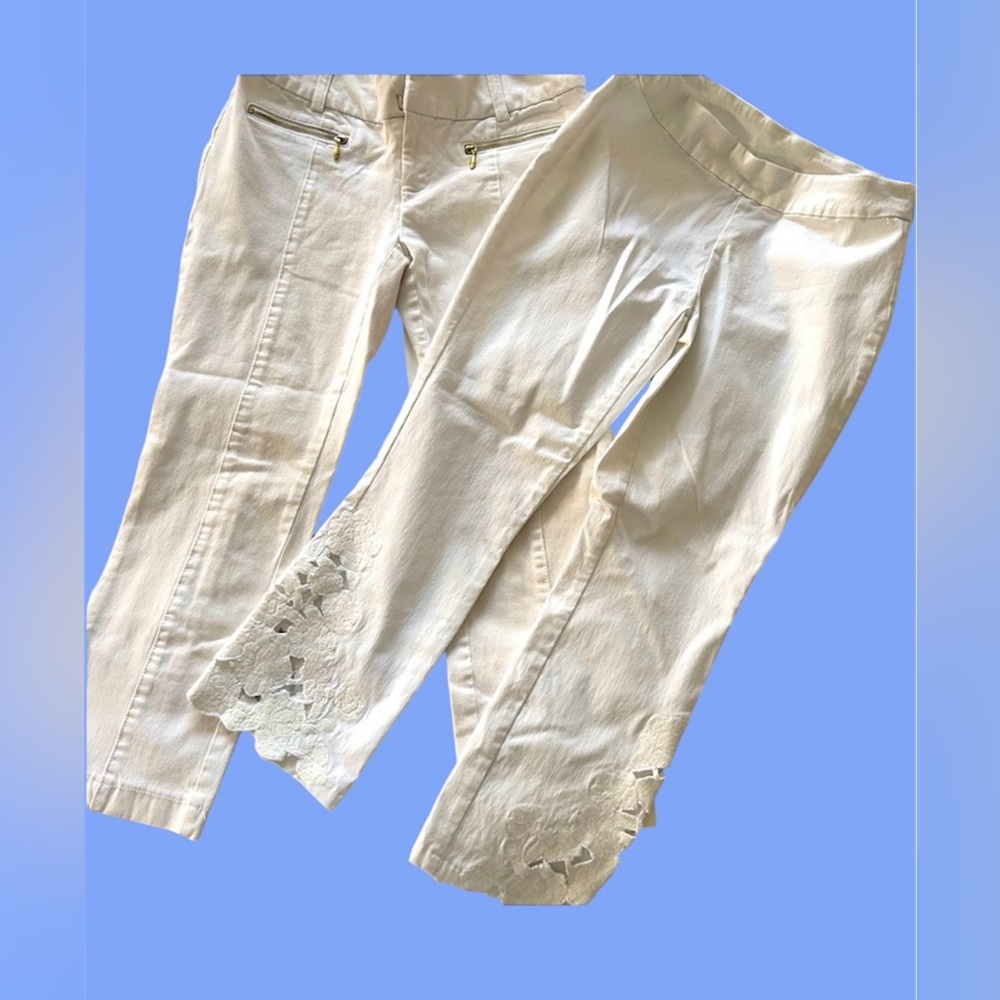 INC international concepts white cotton / Rayon Capri pants/ embroidered Size 2P